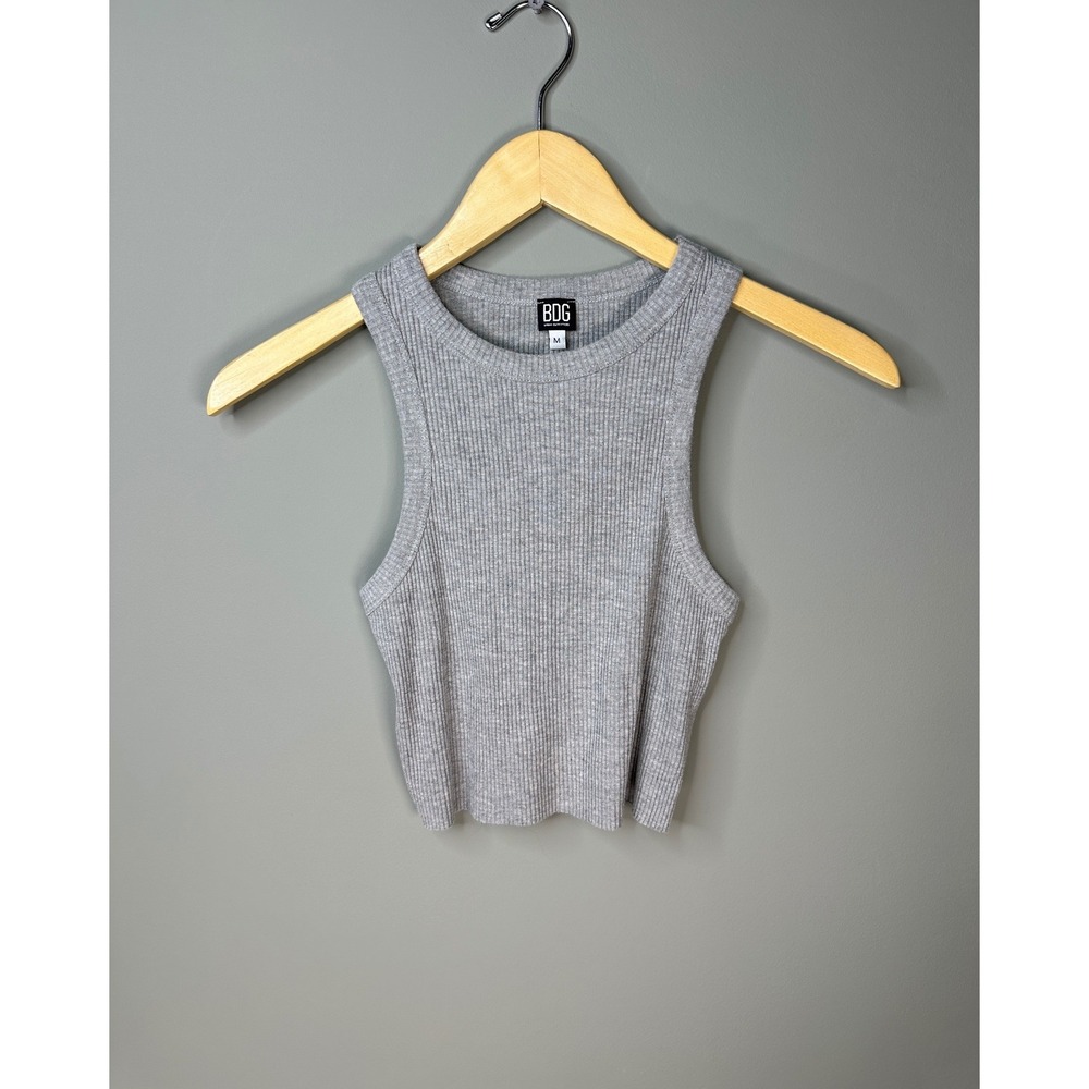 BDG Ribbed Crop Tank Top Womens M Gray Sleeveless Racerback